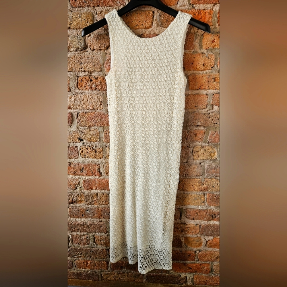 Pink Tartan Ivory White Crochet Knit Dress